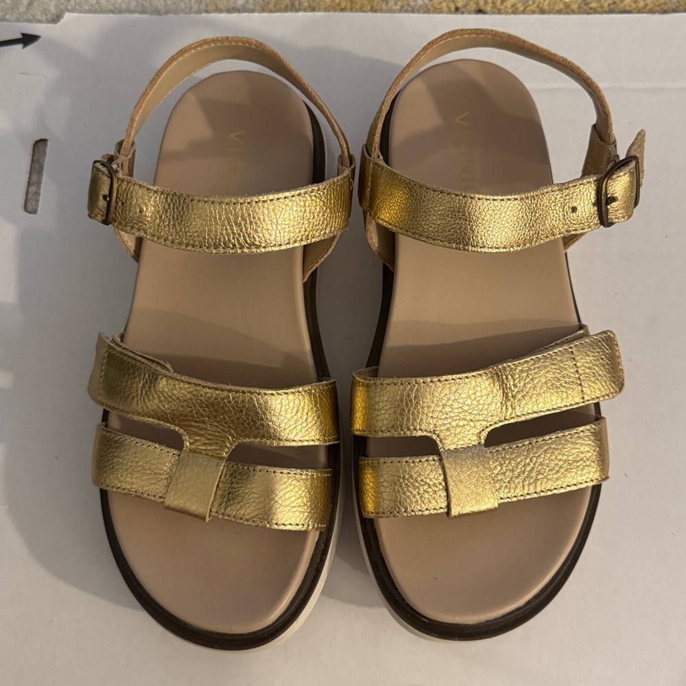Vionic Metallic Gold Leather Strappy Sandals